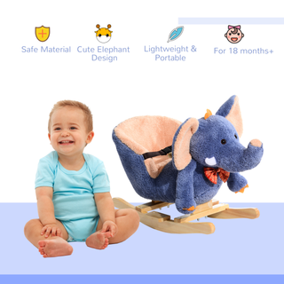 Children Kids Rocking Horse Toys Plush Elephant Rocker Seat with Sound Toddler Baby Gift Blue - Giant Lobelia