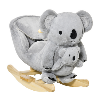 Kids Toddler Rocking Horse Plush Ride On Koala Rocker Wooden Base Seat Safety Belt w/ Gloved Doll Toy for 18-36 Months Grey - Giant Lobelia