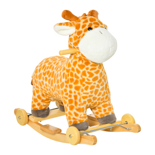 2 In 1 Kids Todder Rocking Horse Plush Ride On Giraffe Rocker with Wheels Wooden Base Animal Sounds for 36-72 Months - Giant Lobelia