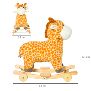 2 In 1 Kids Todder Rocking Horse Plush Ride On Giraffe Rocker with Wheels Wooden Base Animal Sounds for 36-72 Months - Giant Lobelia