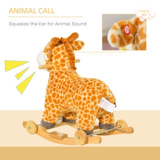 2 In 1 Kids Todder Rocking Horse Plush Ride On Giraffe Rocker with Wheels Wooden Base Animal Sounds for 36-72 Months - Giant Lobelia