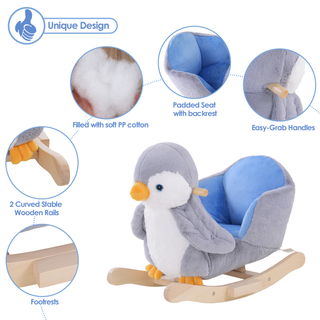 Children Kids Animal Rocking Horse Penguin Plush Musical Button 32 Songs Kid Rocker - Giant Lobelia