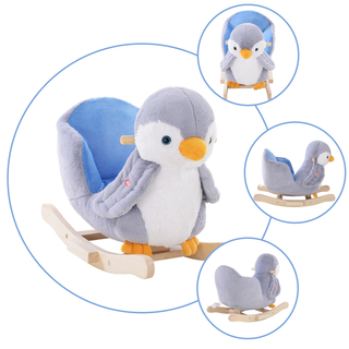 Children Kids Animal Rocking Horse Penguin Plush Musical Button 32 Songs Kid Rocker - Giant Lobelia