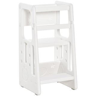 Kids Step Stool Adjustable Standing Platform Toddler Kitchen Stool -Standing Tower for Kids Kitchen Counter Learning with Three Adjustable Heights, White - Giant Lobelia