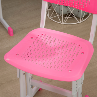 Kids Desk and Chair Set Adjustable Height Study Table Set w/ Drawer, Book Stand, Cup Holder, Pen Slot - Pink - Giant Lobelia