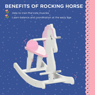 Kids Wooden Rocking Horse, Ride-On Toy w/ Handlebar, Foot Pedal, Traditional Rocking Furniture for Ages 1-3 Years - Pink - Giant Lobelia