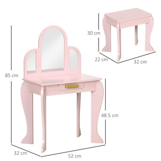 Kids Dressing Table and Stool Kids Vanity Set Makeup Desk w/ Mirror, Drawer, for Ages 3-6 Years - Pink - Giant Lobelia