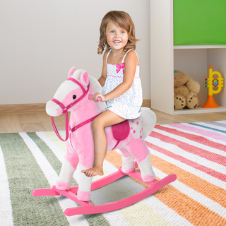 Children Child Kids Plush Rocking Horse with Sound Handle Grip Traditional Toy Fun Gift Pink - Giant Lobelia