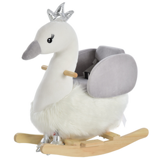 Kids Children Rocking Horse Plush Ride On Swan w/ Sound Wood Base Seat Safety Belt Toddler Baby Toy Rocker 18 - 36 Months - Giant Lobelia