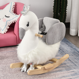 Kids Children Rocking Horse Plush Ride On Swan w/ Sound Wood Base Seat Safety Belt Toddler Baby Toy Rocker 18 - 36 Months - Giant Lobelia