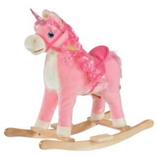 Kids Plush Rocking Horse Ride On Unicorn w/ Sound Moving Mouth Wagging Tail Children Rocker Toy Gift 36 - 72 Months Pink - Giant Lobelia