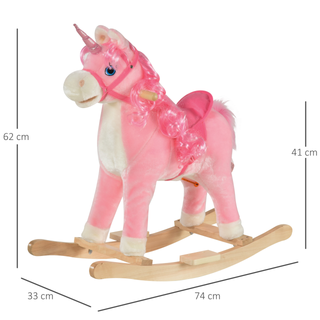 Kids Plush Rocking Horse Ride On Unicorn w/ Sound Moving Mouth Wagging Tail Children Rocker Toy Gift 36 - 72 Months Pink - Giant Lobelia