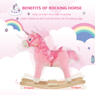 Kids Plush Rocking Horse Ride On Unicorn w/ Sound Moving Mouth Wagging Tail Children Rocker Toy Gift 36 - 72 Months Pink - Giant Lobelia