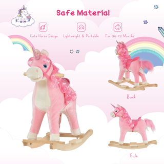 Kids Plush Rocking Horse Ride On Unicorn w/ Sound Moving Mouth Wagging Tail Children Rocker Toy Gift 36 - 72 Months Pink - Giant Lobelia