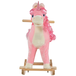 Kids Plush Rocking Horse Ride On Unicorn w/ Sound Moving Mouth Wagging Tail Children Rocker Toy Gift 36 - 72 Months Pink - Giant Lobelia