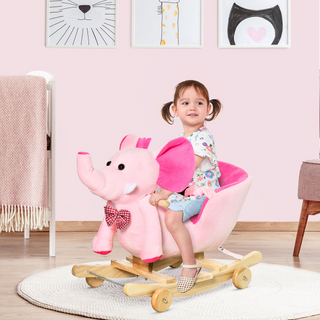 2 In 1 Plush Baby Ride on Rocking Horse Elephant Rocker with Wheels Wooden Toy for Kids 32 Songs (Pink) - Giant Lobelia