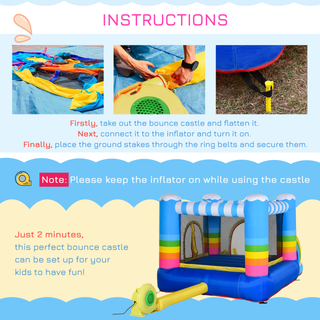 Kids Rainbow Bouncy Castle & Pool House Inflatable Trampoline w/ Blower Pump Outdoor Play Garden Activity Exercise Fun 3-8 Years 2.8 x 1.7 x 1.55m - Giant Lobelia