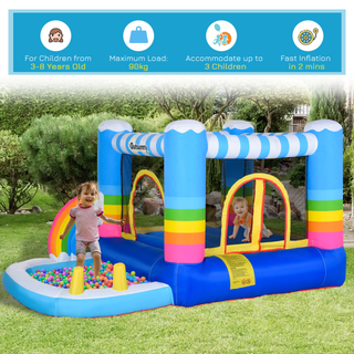 Kids Rainbow Bouncy Castle & Pool House Inflatable Trampoline w/ Blower Pump Outdoor Play Garden Activity Exercise Fun 3-8 Years 2.8 x 1.7 x 1.55m - Giant Lobelia