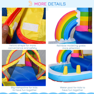 Kids Rainbow Bouncy Castle & Pool House Inflatable Trampoline w/ Blower Pump Outdoor Play Garden Activity Exercise Fun 3-8 Years 2.8 x 1.7 x 1.55m - Giant Lobelia