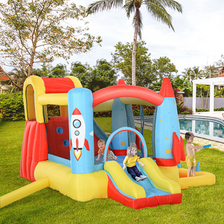 Kids Bounce Castle House Inflatable Trampoline Slide Water Pool 3 in 1 with Blower for Kids Age 3-8 Rocket Design 3.3 x 2.65 x 1.85m - Giant Lobelia
