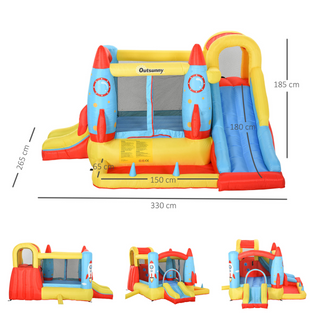 Kids Bounce Castle House Inflatable Trampoline Slide Water Pool 3 in 1 with Blower for Kids Age 3-8 Rocket Design 3.3 x 2.65 x 1.85m - Giant Lobelia