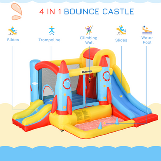 Kids Bounce Castle House Inflatable Trampoline Slide Water Pool 3 in 1 with Blower for Kids Age 3-8 Rocket Design 3.3 x 2.65 x 1.85m - Giant Lobelia