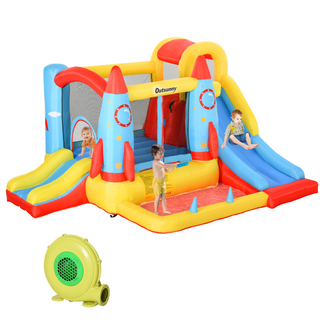 Kids Bounce Castle House Inflatable Trampoline Slide Water Pool 3 in 1 with Blower for Kids Age 3-8 Rocket Design 3.3 x 2.65 x 1.85m - Giant Lobelia