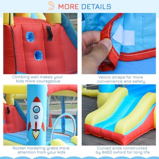 Kids Bounce Castle House Inflatable Trampoline Slide Water Pool 3 in 1 with Blower for Kids Age 3-8 Rocket Design 3.3 x 2.65 x 1.85m - Giant Lobelia