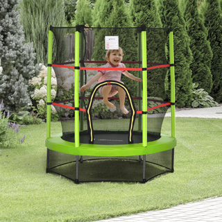 4.6FT/55 Inch Kids Trampoline with Enclosure Net Steel Frame Indoor Round Bouncer Rebounder Age 3 to 6 Years Old Green - Giant Lobelia