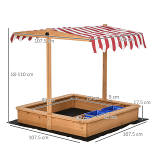 Kids Wooden Sandbox Sand Pit with Cover Children Sand Play Station Height Adjustable with Canopy, Bottom Liner, Plastic Basins for Outdoor Aged 3-7 Years - Giant Lobelia