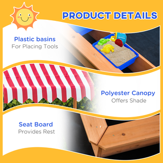 Kids Wooden Sandbox Sand Pit with Cover Children Sand Play Station Height Adjustable with Canopy, Bottom Liner, Plastic Basins for Outdoor Aged 3-7 Years - Giant Lobelia