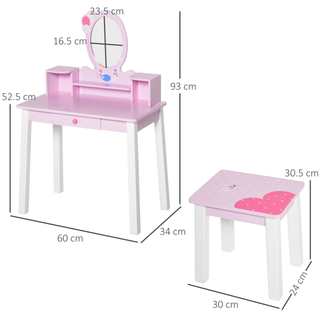 Kids Wooden Dressing Table and Stool Make Up Desk (Pink) - Giant Lobelia