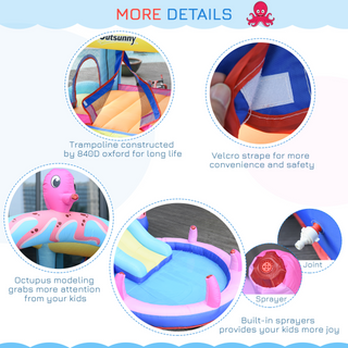 Kids Bounce Castle House Inflatable Trampoline Slide Water Pool 3 in 1 with Blower for Kids Age 3-8 Octopus Design 3.6 x 1.75 x 1.8m - Giant Lobelia