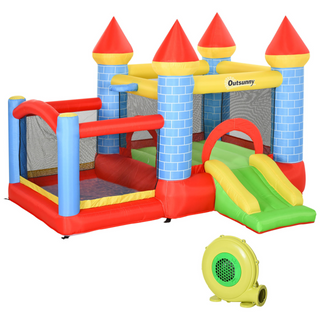 Kids Bounce Castle House Inflatable Trampoline Slide Water Pool Basket 4 in 1 with Blower for Kids Age 3-8 Castle Design 2.8 x 2.6 x 2.1m - Giant Lobelia