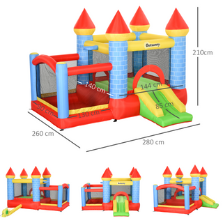 Kids Bounce Castle House Inflatable Trampoline Slide Water Pool Basket 4 in 1 with Blower for Kids Age 3-8 Castle Design 2.8 x 2.6 x 2.1m - Giant Lobelia