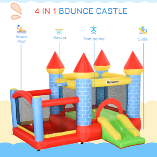 Kids Bounce Castle House Inflatable Trampoline Slide Water Pool Basket 4 in 1 with Blower for Kids Age 3-8 Castle Design 2.8 x 2.6 x 2.1m - Giant Lobelia