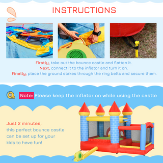 Kids Bounce Castle House Inflatable Trampoline Slide Water Pool Basket 4 in 1 with Blower for Kids Age 3-8 Castle Design 2.8 x 2.6 x 2.1m - Giant Lobelia