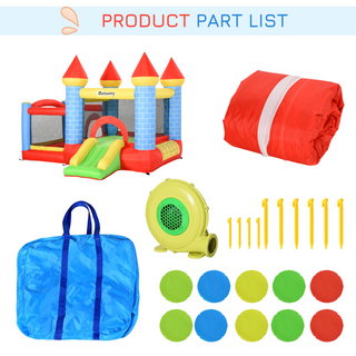 Kids Bounce Castle House Inflatable Trampoline Slide Water Pool Basket 4 in 1 with Blower for Kids Age 3-8 Castle Design 2.8 x 2.6 x 2.1m - Giant Lobelia