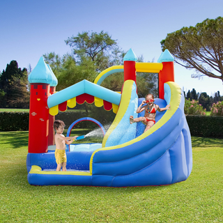 4 in 1 Kids Bouncy Castle Large Inflatable House Trampoline Slide Water Pool Climbing Wall with Blower Carrybag for Kids Age 3-8, 2.9 x 2.7 x 2.3m - Giant Lobelia