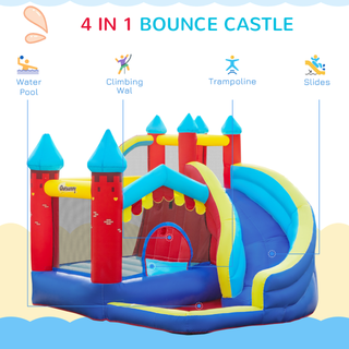 4 in 1 Kids Bouncy Castle Large Inflatable House Trampoline Slide Water Pool Climbing Wall with Blower Carrybag for Kids Age 3-8, 2.9 x 2.7 x 2.3m - Giant Lobelia