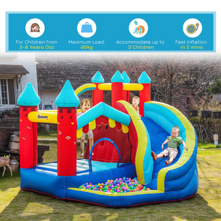 4 in 1 Kids Bouncy Castle Large Inflatable House Trampoline Slide Water Pool Climbing Wall with Blower Carrybag for Kids Age 3-8, 2.9 x 2.7 x 2.3m - Giant Lobelia