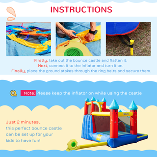 4 in 1 Kids Bouncy Castle Large Inflatable House Trampoline Slide Water Pool Climbing Wall with Blower Carrybag for Kids Age 3-8, 2.9 x 2.7 x 2.3m - Giant Lobelia