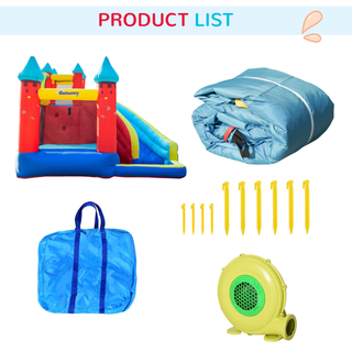 4 in 1 Kids Bouncy Castle Large Inflatable House Trampoline Slide Water Pool Climbing Wall with Blower Carrybag for Kids Age 3-8, 2.9 x 2.7 x 2.3m - Giant Lobelia