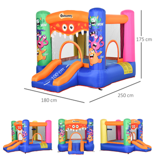 Kids Bounce Castle House Inflatable Trampoline Slide Basket with Blower for Kids Age 3-8 Monster Design 2.5 x 1.8 x 1.75m Multi-color - Giant Lobelia