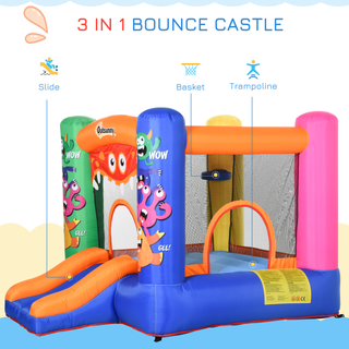 Kids Bounce Castle House Inflatable Trampoline Slide Basket with Blower for Kids Age 3-8 Monster Design 2.5 x 1.8 x 1.75m Multi-color - Giant Lobelia