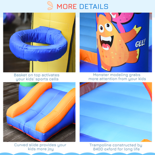 Kids Bounce Castle House Inflatable Trampoline Slide Basket with Blower for Kids Age 3-8 Monster Design 2.5 x 1.8 x 1.75m Multi-color - Giant Lobelia