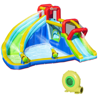 Kids Bouncy Castle Water Slide 5 in 1 Inflatable Bounce House Jumping Castle Water Pool Gun Climbing Wall with Air Blower for Kids Age 3-8, 3.85 x 3.65 x 2m - Giant Lobelia