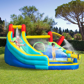 Kids Bouncy Castle Water Slide 5 in 1 Inflatable Bounce House Jumping Castle Water Pool Gun Climbing Wall with Air Blower for Kids Age 3-8, 3.85 x 3.65 x 2m - Giant Lobelia