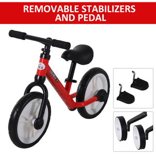 11 Inch Kids Balance Bike Training Pedal Bicycle W/ Removable Stabilizers EVA Tyres Adjustable Seat Height 2 to 5 Years Gift for Boys Girls Red - Giant Lobelia