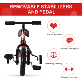 11 Inch Kids Balance Bike Training Pedal Bicycle W/ Removable Stabilizers EVA Tyres Adjustable Seat Height 2 to 5 Years Gift for Boys Girls Red - Giant Lobelia